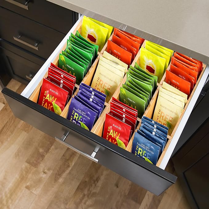 Dicunoy 2 Pack Bamboo Tea Bag Organizers, Wood Tea Bag Storage - Image 5