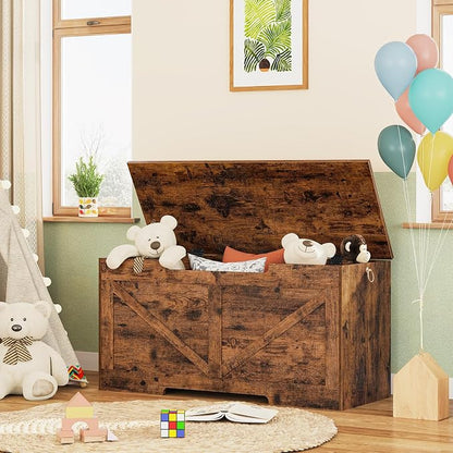HOOBRO Storage Bench, 39.4” Retro Wooden Storage Chest - Image 4