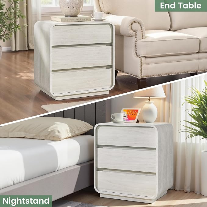 White Nightstand Set of 2 with Charging Station, 23.2" Wide Wood Bedside Table - Image 8