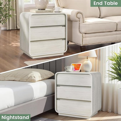 White Nightstand Set of 2 with Charging Station, 23.2" Wide Wood Bedside Table - Image 8