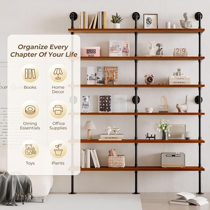 Industrial Ladder Shelf Bookcase, Wall Mounted Rustic Bookshelf, Retro Wood - Image 8