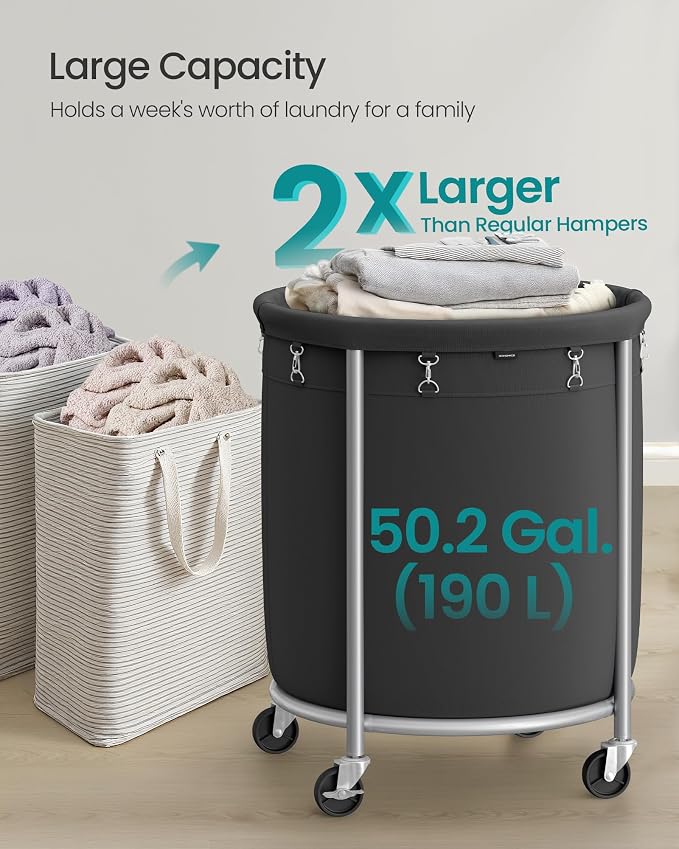 SONGMICS Laundry Basket, Rolling Steel Frame - Image 3