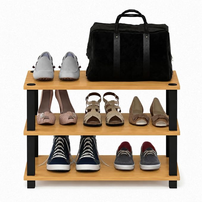 Furinno Turn-S-Tube 3-Tier Shoe Rack, Light Cherry/Black | 11.6 x 23.6 x 22.2 - Image 5