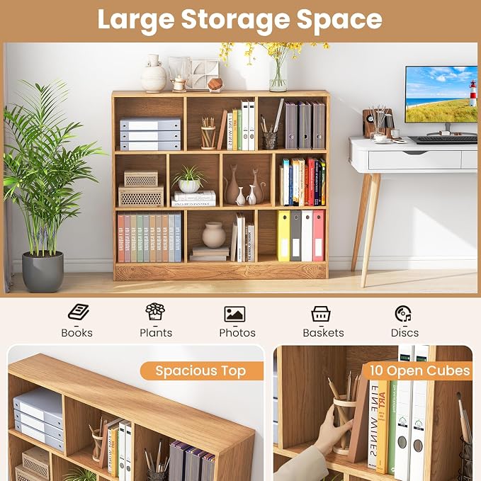 Giantex 10 Cube Bookcase, 4-Tier Freestanding Bookshelf w/ 10 Open Compartments - Image 3