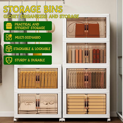 Storage Bins with Lids and Wheels, Collapsible Bathroom Storage Cabinet with - Image 5