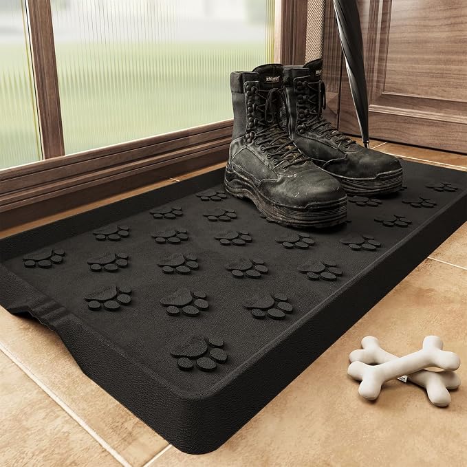 SUPENUIN Paw Pattern Boot Tray for Entryway Waterproof Rubber Mats for Dogs by Tchdio