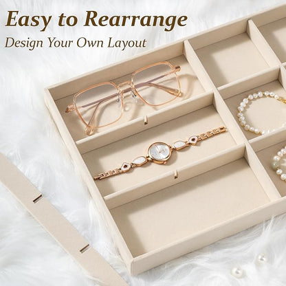 pickpiff Drawer Jewelry Organizer & Display Trays: 2pcs 12grid Velvet Stackable - Image 3