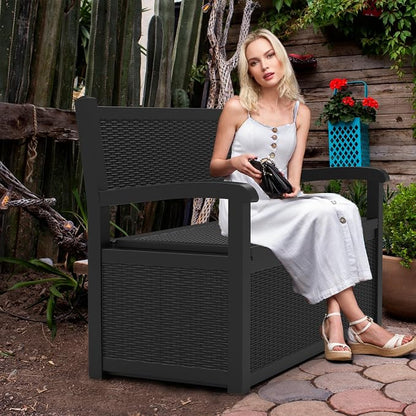 80 Gallon Storage Bench Deck Box Resin Patio Furniture - Image 2