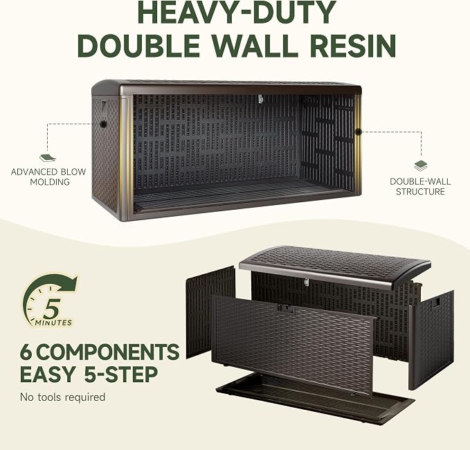 150 Gallon Deck Box, Double Layer Waterproof Resin Outdoor Indoor Storage Box - Image 3