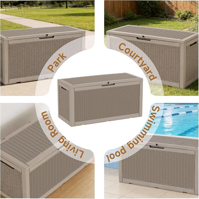 Vixzen 121 Gallon Waterproof Large Deck Box, Lockable Resin Outdoor Storage Box - Image 5
