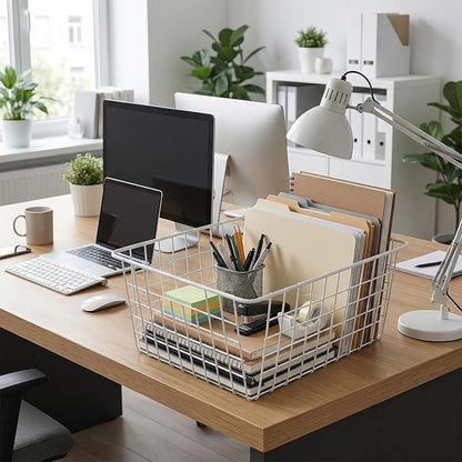 3 Pack Large White Wire Baskets - Image 6