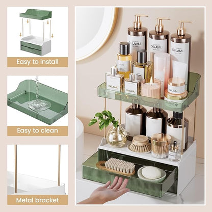 Delamu Bathroom Organizers and Storage, 2 Tier 2 Drawer Makeup Organizer - Image 6