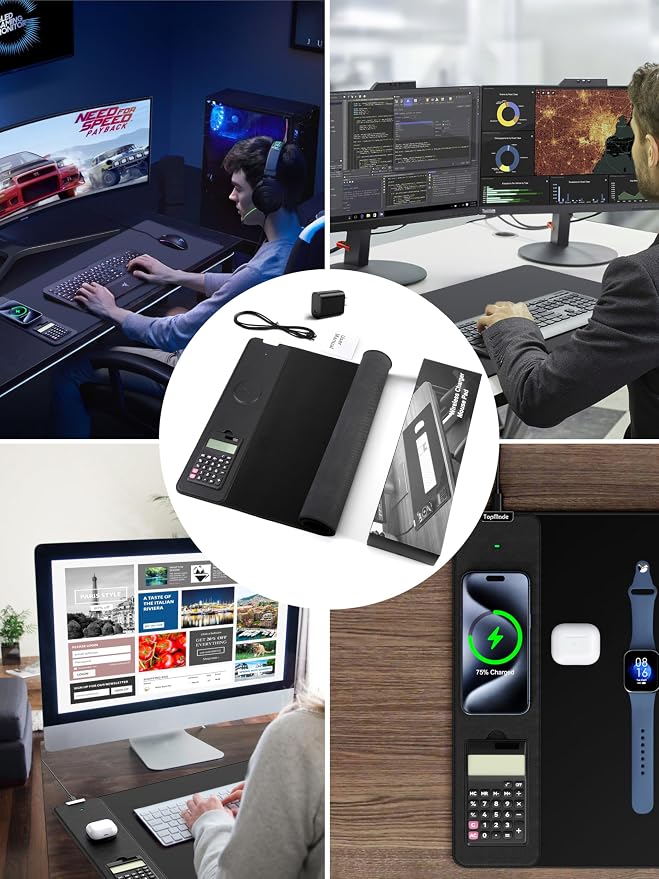 TopMade Mouse Pad with 15W Wireless Charging & Removable 8-Digit Solar - Image 8