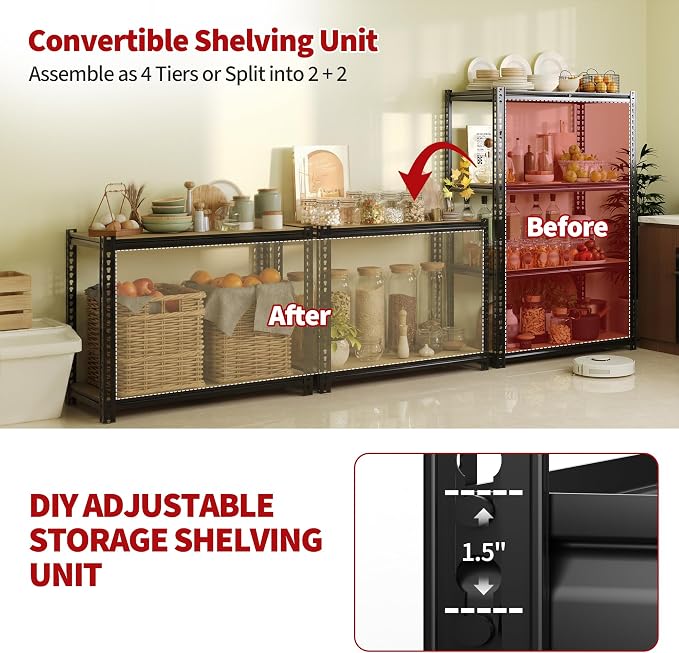 Heavy Duty Garage Storage Shelves, 2400 Lbs Capacity, 4-Tier Adjustable Storage - Image 5