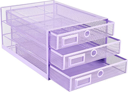 Annova Desk Organizer Wire Mesh 3 Tier Sliding Drawers Paper - Image 3