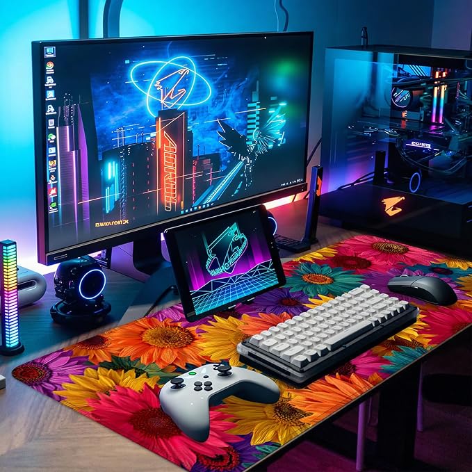 Colorful Floral Mouse Pad – Large Extended Desk Mat 31.5 x 11.8 in– Bright - Image 5