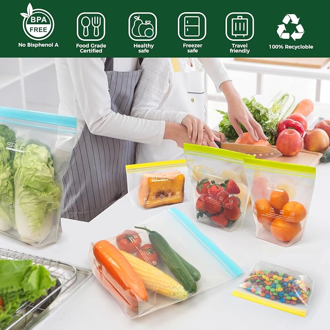 SPLF 12 Pack Reusable Sandwich Bags Dishwasher Microwave Safe, BPA Free Extra - Image 2