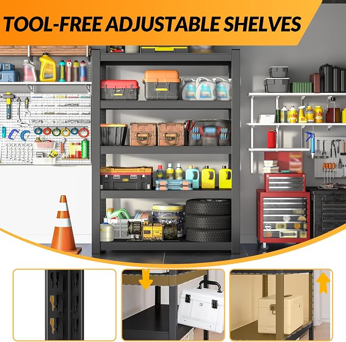BESFUR 71" H Wider Garage Shelving, 3000LBS 5-Tier Heavy Duty Storage Shelves - Image 4