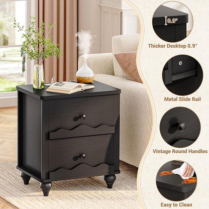 Cyclysio Nightstand with Charging Station, Side End Table with 2 Drawers - Image 4