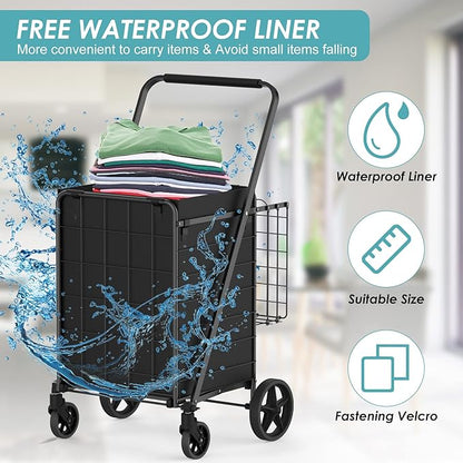 Upgraded Shopping Cart for Groceries, 330LBS Jumbo Grocery Cart | Waterproof - Image 4