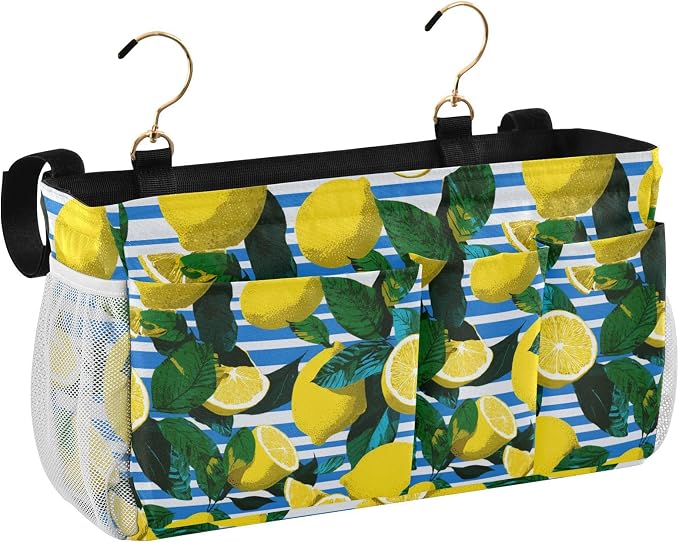 White and Blue Striped Lemons Bedside Caddy - Image 2