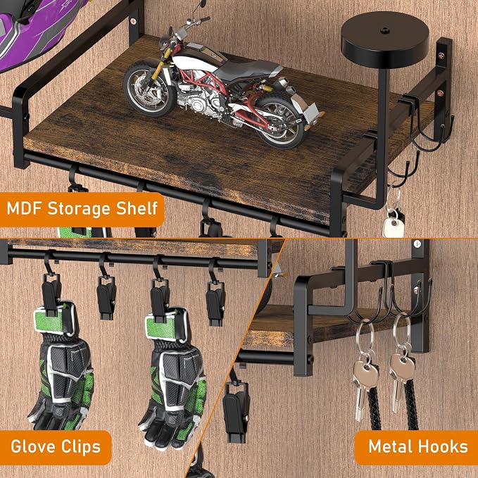 OYEAL Motorcycle Helmet Holder Wall Mount, Rustic Helmet Display Rack - Image 5