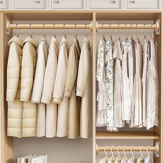 Closet Rods, Adjustable Imitation Wood Closet Rod - Image 2