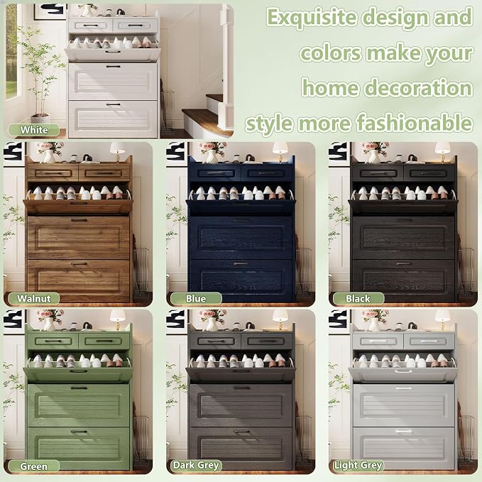 Shoe Cabinet with 3 Large Flip Drawers and 2 Storage Drawers, Narrow Shoe - Image 8