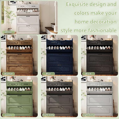 Shoe Cabinet with 3 Large Flip Drawers and 2 Storage Drawers, Narrow Shoe - Image 8