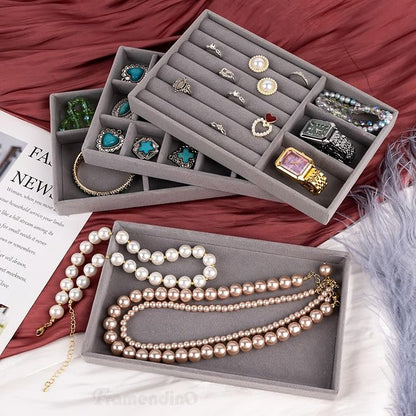 Framendino, 4 Pack Grey Velvet Jewelry Trays Stackable Organizer Drawer Inserts - Image 4
