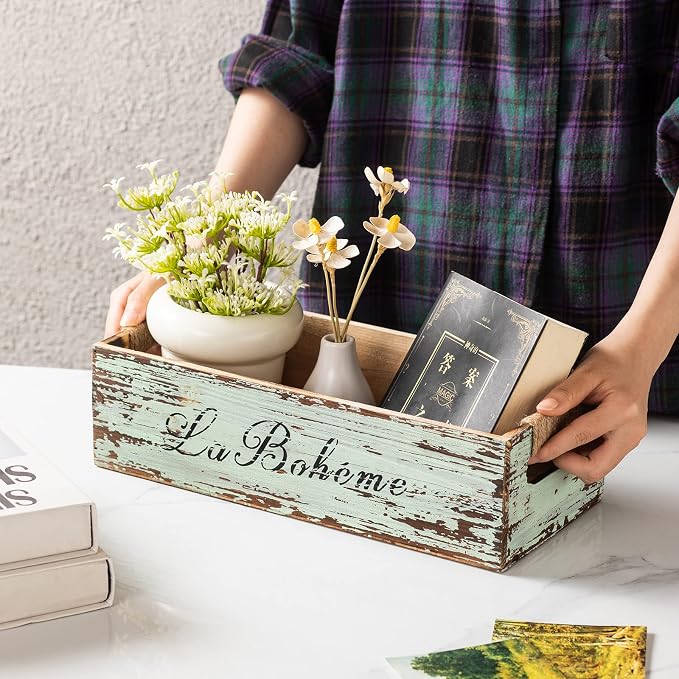 TIMRIS Farmhouse Distressed Wooden Storage Box, Rustic Bathroom Decor Box - Image 5