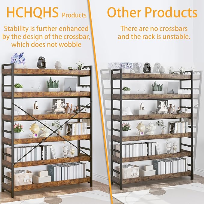 HCHQHS 6 Tier Bookshelf, Adjustable Industrial Bookcase, Vertical Tall Book - Image 6