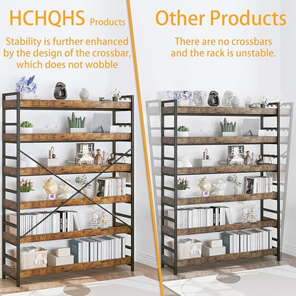 HCHQHS 6 Tier Bookshelf, Adjustable Industrial Bookcase, Vertical Tall Book - Image 6