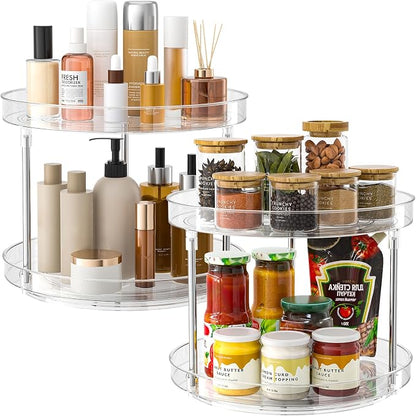 2 Pack 2 Tier Lazy Susan Turntable Organizer, Spice Rack by SlowSLog