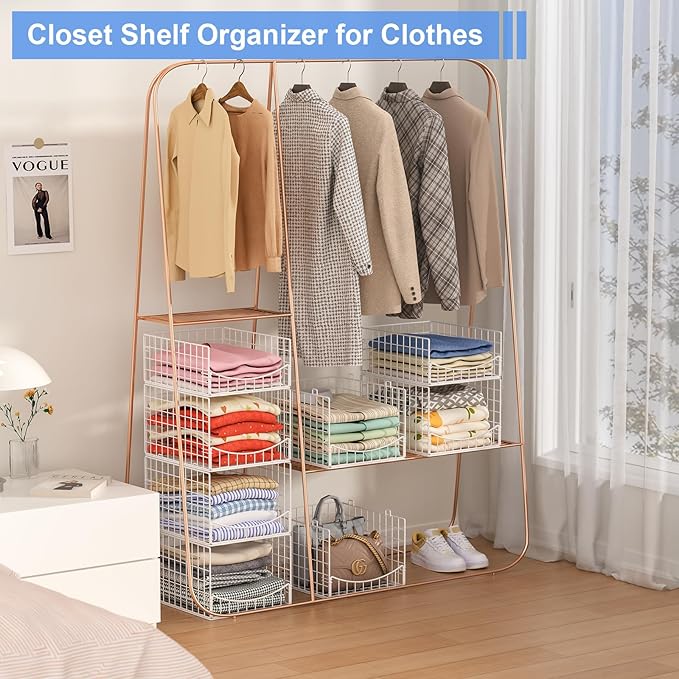 4-Tier Stackable Closet Organizers and Storage Shelves, Foldable & - Image 7