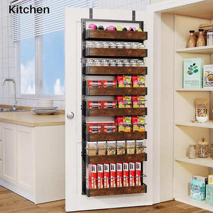 SNTD 8 Tiers Wooden Over Door Organizer, Rustic Brown | Pantry Door Organizers - Image 8