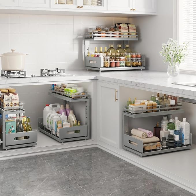 Under Sink Organizer Upgrade To Professional Rails, 2-Tier Dual Pull Out - Image 7