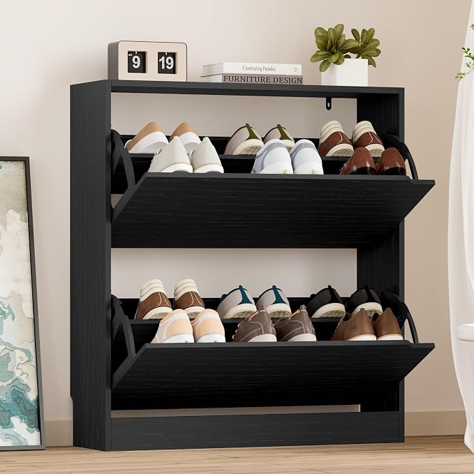 BORNOON Shoe Cabinet with 2 Flip Drawers, Slim Narrow Shoe Storage Cabinet by BORNOON