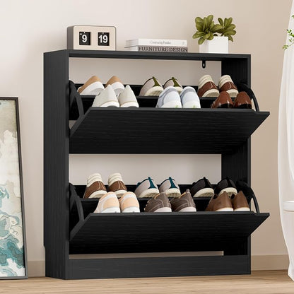 BORNOON Shoe Cabinet with 2 Flip Drawers, Slim Narrow Shoe Storage Cabinet by BORNOON