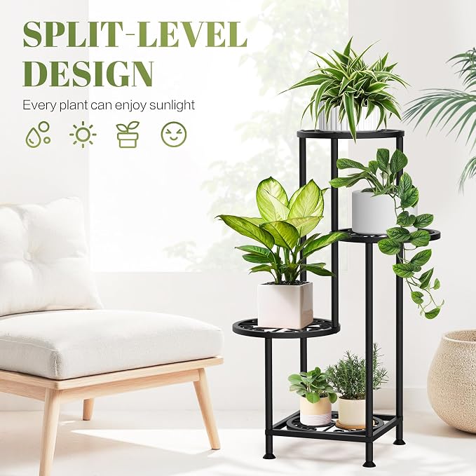 4 Tier Plant Stand Indoor Outdoor, Metal Flower Shelf Display Holder - Image 3