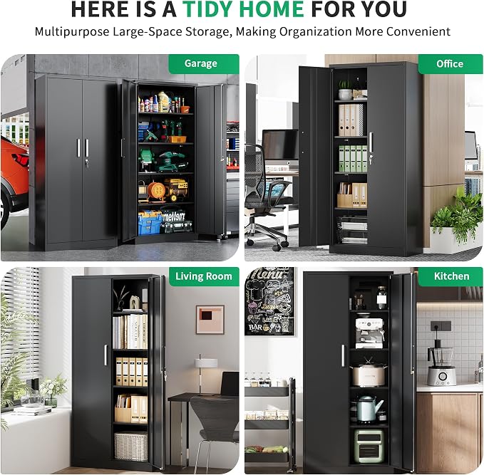Metal Storage Cabinet with Locking Doors, Garage Utility Cabinet - Image 8