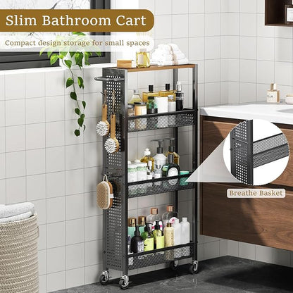 Utility Slim Storage Cart 4 Tier Small Rolling Kitchen Laundry Room - Image 6