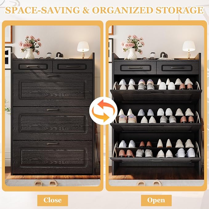 ODUWA Shoe Cabinet with 3 Flip Drawers and 2 Storage Drawers, Shoes Organizer - Image 3