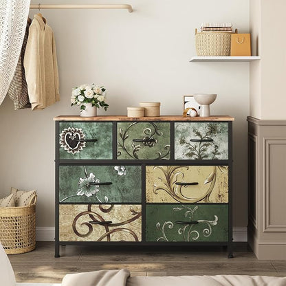 Sweetcrispy 7 Drawer Dresser for Bedroom Storage, Fabric Bins, Floral Print | - Image 7