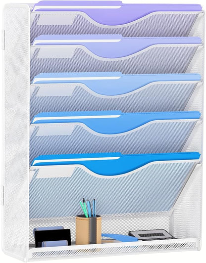 6 Tier Hanging File Organizer, Mesh Wall File Holder Paper Folder Rack by Gawerk