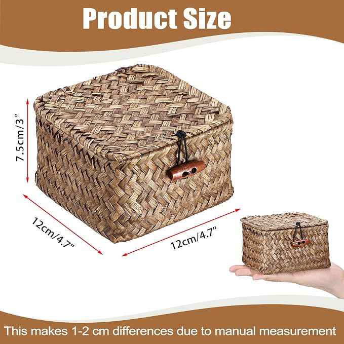 Hipiwe Handwoven Seagrass Basket Bin Small Decorative Shelf Basket Boxes - Image 3