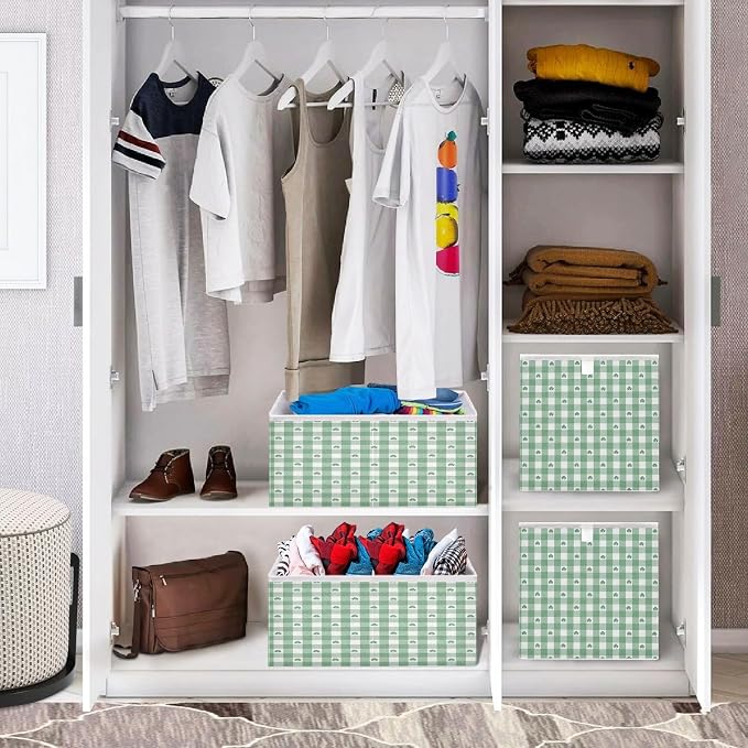 Green White Gingham Pattern Shamrocks Closet Organizers Storage Cubes Storage - Image 7