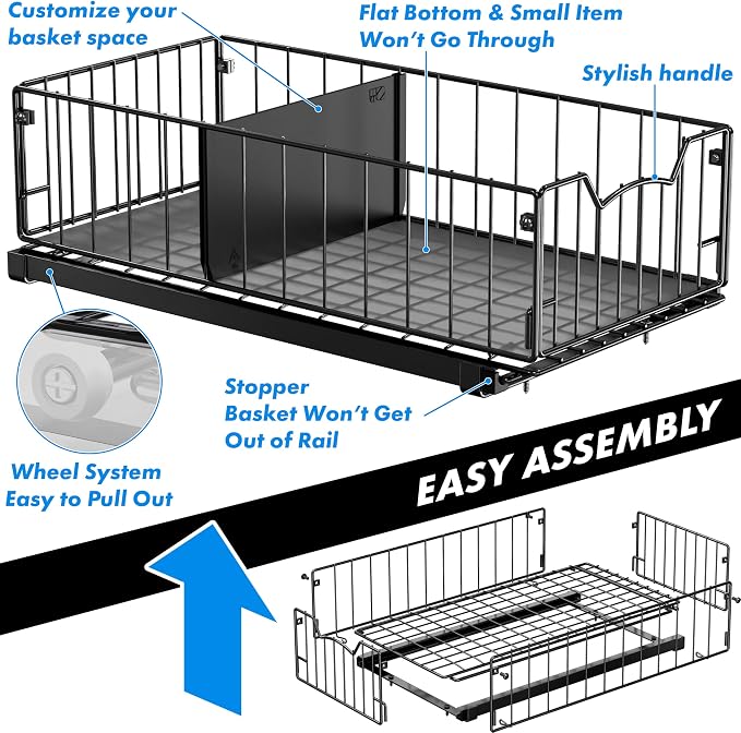 Simple Houseware Pull-Out Cabinet Sliding Basket, 17.2Dx9.7Wx5H, Under Sink or - Image 6