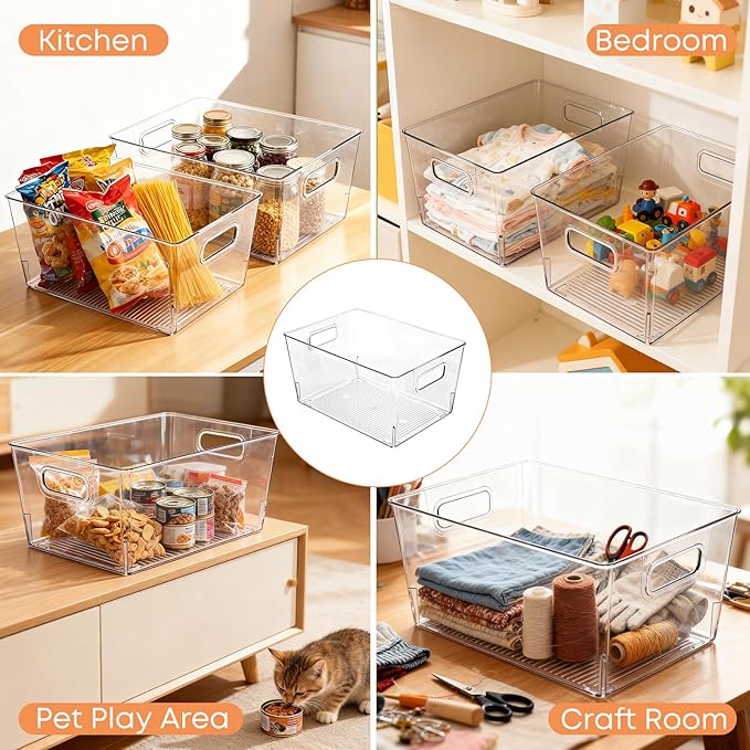 MOONEDGE 8 Pack Clear Plastic Storage Bins, Fridge & Freezer, Versatile - Image 2