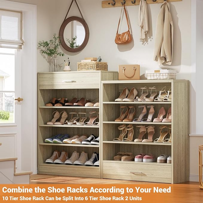 Aheaplus Tall Shoe Cabinet, 10 Tiers Wood Shoe Rack, Vertical Shoe Storage - Image 3